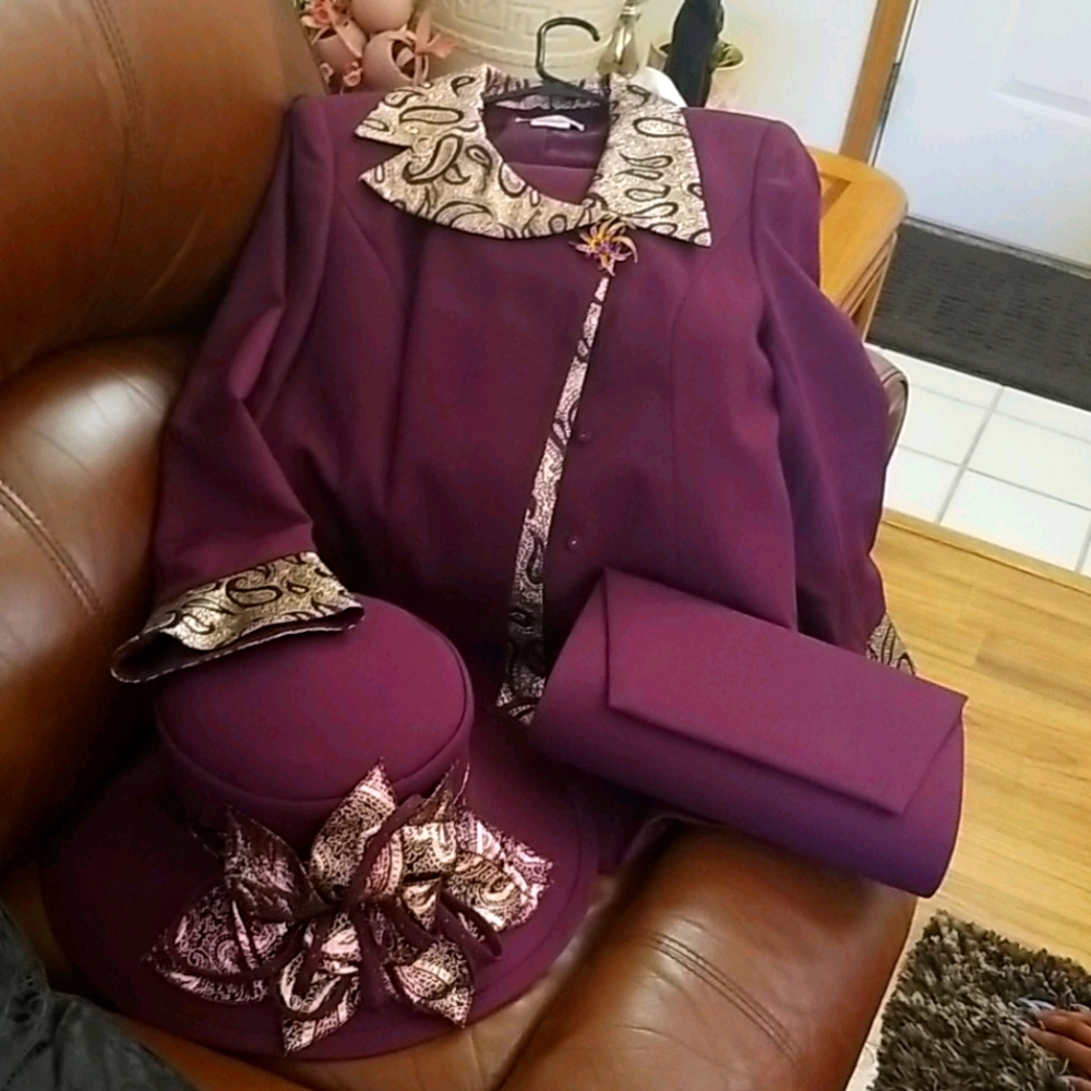 2 piece suit with matching hat and purse
